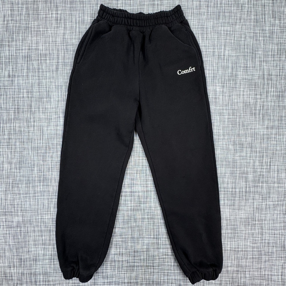 Comfrt Unisex Sweatpants Small Black Cuffed Fleece Joggers Elastic Waist Pockets